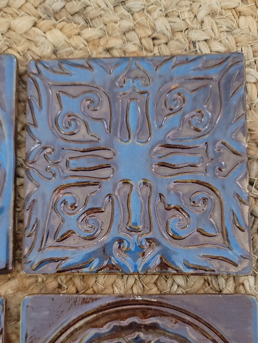 Embossed Ceramic Tile Coasters - Set of 4